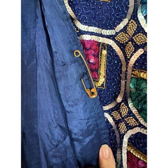VTG i magnin 100% Silk Sequined Jewel Tone Dress Coat by Judith Ann Creations L - Picture 12 of 16